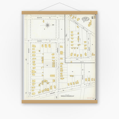Old map wall art mockup — magnetic wood frame on white wall — Sanborn Fire Insurance Map from Peekskill, Westchester County, New York (1905) - Complete Map Set