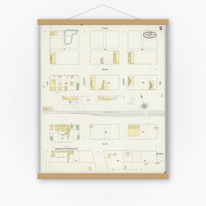 Old map wall art mockup — magnetic wood frame on white wall — Sanborn Fire Insurance Map from Forney, Kaufman County, Texas (1896), Sheet #0002
