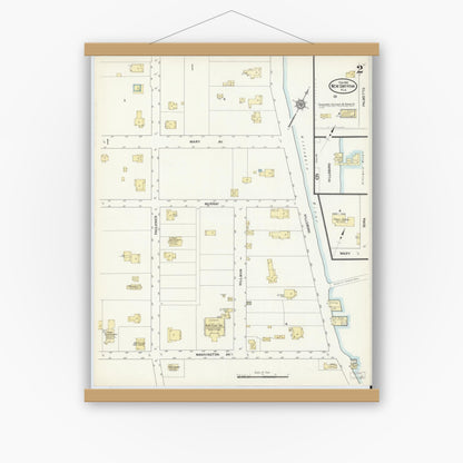 Old map wall art mockup — magnetic wood frame on white wall — Sanborn Fire Insurance Map from New Smyrna, Valusia County, Florida (1912), Sheet #0002