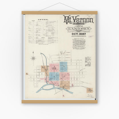 Old map wall art mockup — magnetic wood frame on white wall — Sanborn Fire Insurance Map from Mount Vernon, Knox County, Ohio (1887) - Complete Map Set