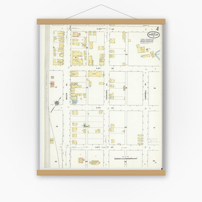 Old map wall art mockup — magnetic wood frame on white wall — Sanborn Fire Insurance Map from Spangler, Cambria County, Pennsylvania (1910), Sheet #0004