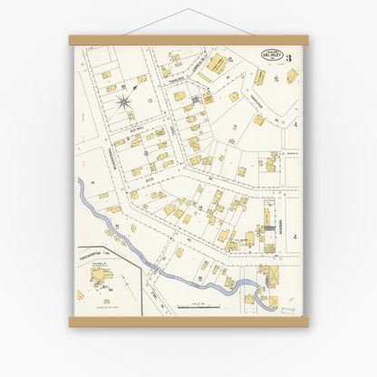 Old map wall art mockup — magnetic wood frame on white wall — Sanborn Fire Insurance Map from Mill Valley, Marin County, California (1908), Sheet #0003