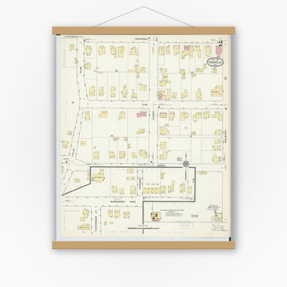 Old map wall art mockup — magnetic wood frame on white wall — Sanborn Fire Insurance Map from Granville, Licking County, Ohio (1913), Sheet #0002