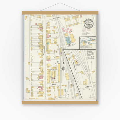 Old map wall art mockup — magnetic wood frame on white wall — Sanborn Fire Insurance Map from Pine Grove, Schuylkill County, Pennsylvania (1902), Sheet #0001