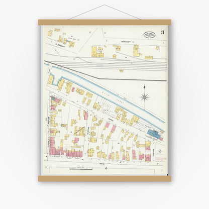 Old map wall art mockup — magnetic wood frame on white wall — Sanborn Fire Insurance Map from Palmyra, Wayne County, New York (1906), Sheet #0003