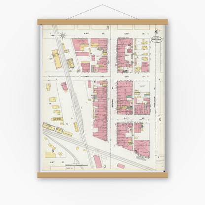 Old map wall art mockup — magnetic wood frame on white wall — Sanborn Fire Insurance Map from Mattoon, Coles County, Illinois (1902), Sheet #0004