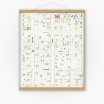 Old map wall art mockup — magnetic wood frame on white wall — Sanborn Fire Insurance Map from Maryville, Nodaway County, Missouri (1900), Sheet #0006