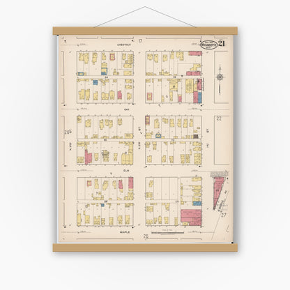 Old map wall art mockup — magnetic wood frame on white wall — Sanborn Fire Insurance Map from Wyandotte, Wayne County, Michigan (1922), Sheet #0021