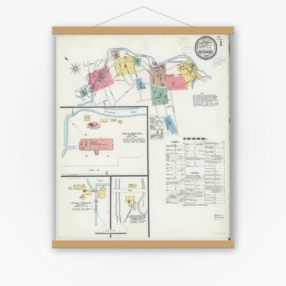 Old map wall art mockup — magnetic wood frame on white wall — Sanborn Fire Insurance Map from Southbridge, Worcester County, Massachusetts (1899) - Complete Map Set