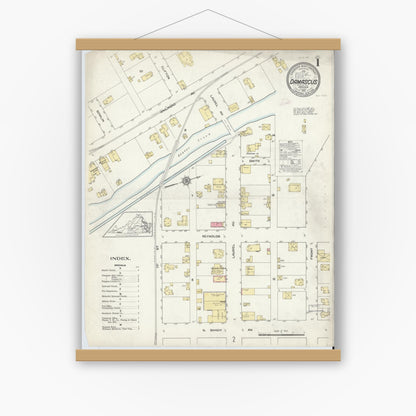 Old map wall art mockup — magnetic wood frame on white wall — Sanborn Fire Insurance Map from Damascus, Washington County, Virginia (1913) - Complete Map Set