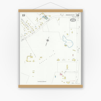 Old map wall art mockup — magnetic wood frame on white wall — Sanborn Fire Insurance Map from Andover, Essex County, Massachusetts (1930), Sheet #0013