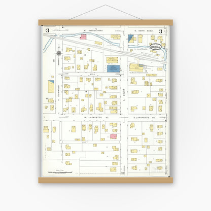 Old map wall art mockup — magnetic wood frame on white wall — Sanborn Fire Insurance Map from Medina, Medina County, Ohio (1923), Sheet #0003