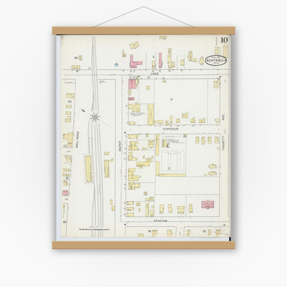 Old map wall art mockup — magnetic wood frame on white wall — Sanborn Fire Insurance Map from Ashtabula, Ashtabula County, Ohio (1893), Sheet #0010