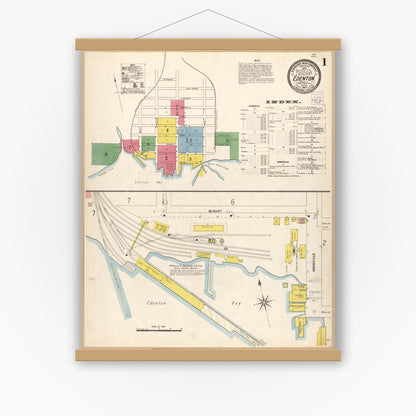 Old map wall art mockup — magnetic wood frame on white wall — Sanborn Fire Insurance Map from Edenton, Chowan County, North Carolina (1904), Sheet #0001