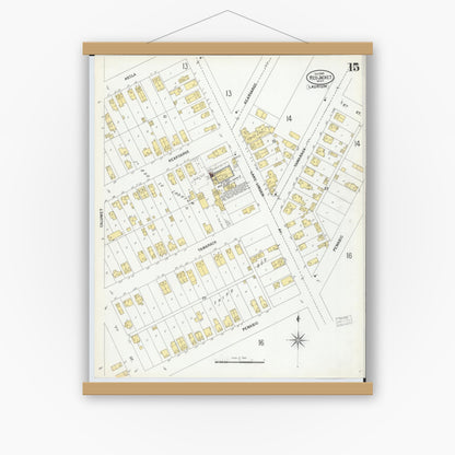 Old map wall art mockup — magnetic wood frame on white wall — Sanborn Fire Insurance Map from Red Jacket, Houghton County, Michigan (1900), Sheet #0015
