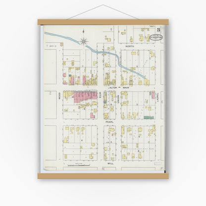 Old map wall art mockup — magnetic wood frame on white wall — Sanborn Fire Insurance Map from Staunton, Macoupin County, Illinois (1894), Sheet #0003