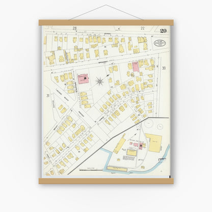 Old map wall art mockup — magnetic wood frame on white wall — Sanborn Fire Insurance Map from Everett, Middlesex County, Massachusetts (1903), Sheet #0029