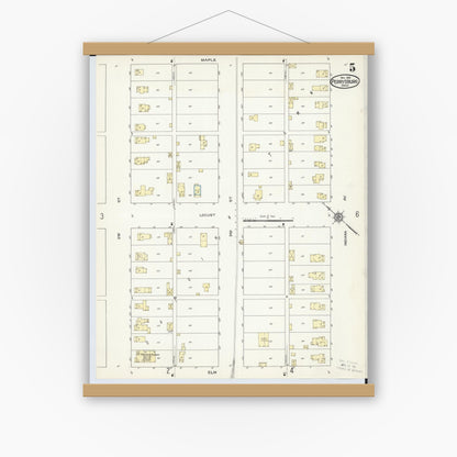 Old map wall art mockup — magnetic wood frame on white wall — Sanborn Fire Insurance Map from Perrysburg, Wood County, Ohio (1914), Sheet #0005