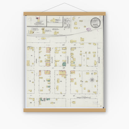 Old map wall art mockup — magnetic wood frame on white wall — Sanborn Fire Insurance Map from Cokato, Wright County, Minnesota (1893), Sheet #0001