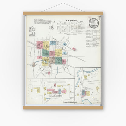 Old map wall art mockup — magnetic wood frame on white wall — Sanborn Fire Insurance Map from Norwalk, Huron County, Ohio (1893) - Complete Map Set