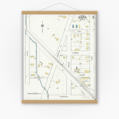 Old map wall art mockup — magnetic wood frame on white wall — Sanborn Fire Insurance Map from Crown Point, Lake County, Indiana (1921), Sheet #0003