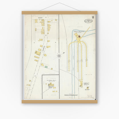 Old map wall art mockup — magnetic wood frame on white wall — Sanborn Fire Insurance Map from Glen Campbell, Indiana County, Pennsylvania (1898), Sheet #0002