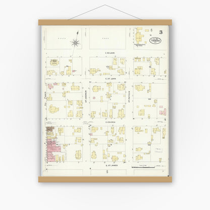Old map wall art mockup — magnetic wood frame on white wall — Sanborn Fire Insurance Map from Tarboro, Edgecombe County, North Carolina (1908), Sheet #0003