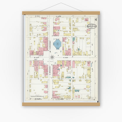Old map wall art mockup — magnetic wood frame on white wall — Sanborn Fire Insurance Map from New Philadelphia, Tuscarawas County, Ohio (1892), Sheet #0004