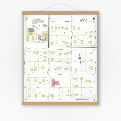 Old map wall art mockup — magnetic wood frame on white wall — Sanborn Fire Insurance Map from Geneva, Kane County, Illinois (1923), Sheet #0006