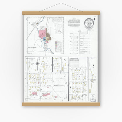 Old map wall art mockup — magnetic wood frame on white wall — Sanborn Fire Insurance Map from Jordan, Scott County, Minnesota (1947) - Complete Map Set