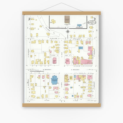 Old map wall art mockup — magnetic wood frame on white wall — Sanborn Fire Insurance Map from Granville, Licking County, Ohio (1926), Sheet #0002