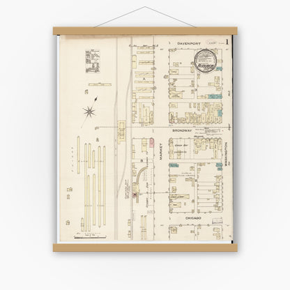 Old map wall art mockup — magnetic wood frame on white wall — Sanborn Fire Insurance Map from Audubon, Audubon County, Iowa (1886) â€” Complete Set