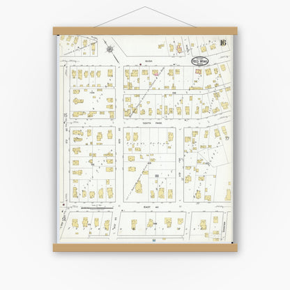 Old map wall art mockup — magnetic wood frame on white wall — Sanborn Fire Insurance Map from Red Wing, Goodhue County, Minnesota (1917), Sheet #0016