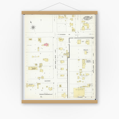 Old map wall art mockup — magnetic wood frame on white wall — Sanborn Fire Insurance Map from South Haven, Van Buren County, Michigan (1908), Sheet #0007