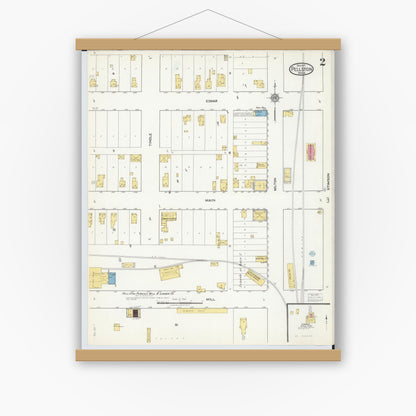 Old map wall art mockup — magnetic wood frame on white wall — Sanborn Fire Insurance Map from Pellston, Emmet County, Michigan (1917), Sheet #0002