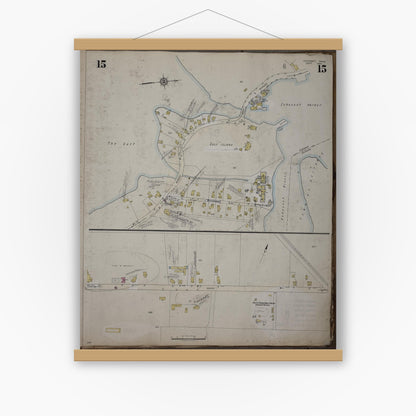Old map wall art mockup — magnetic wood frame on white wall — Sanborn Fire Insurance Map from Cohasset, Norfolk County, Massachusetts (1952), Sheet #0015
