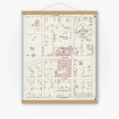 Old map wall art mockup — magnetic wood frame on white wall — Sanborn Fire Insurance Map from Mount Vernon, Knox County, Ohio (1887), Sheet #0005