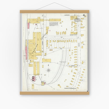 Old map wall art mockup — magnetic wood frame on white wall — Sanborn Fire Insurance Map from Wilcox, Elk County, Pennsylvania (1900), Sheet #0004