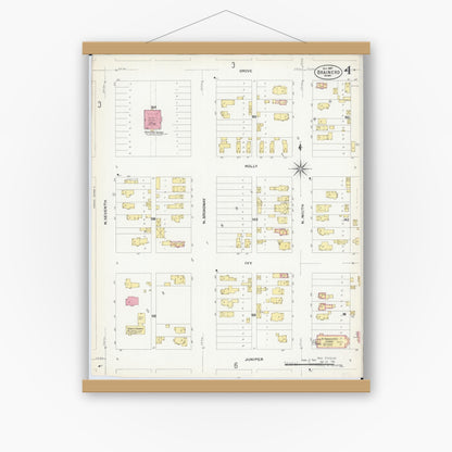 Old map wall art mockup — magnetic wood frame on white wall — Sanborn Fire Insurance Map from Brainerd, Crow Wing County, Minnesota (1907), Sheet #0004