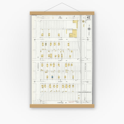 Old map wall art mockup — magnetic wood frame on white wall — Sanborn Fire Insurance Map from Chicago, Cook County, Illinois (1920), Sheet #0042