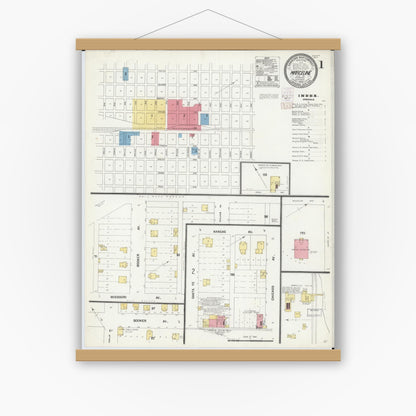 Old map wall art mockup — magnetic wood frame on white wall — Sanborn Fire Insurance Map from Marceline, Linn County, Missouri (1902) - Complete Map Set