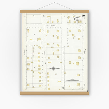 Old map wall art mockup — magnetic wood frame on white wall — Sanborn Fire Insurance Map from Vernon, Wilbarger County, Texas (1912), Sheet #0010