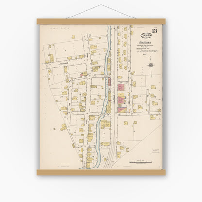 Old map wall art mockup — magnetic wood frame on white wall — Sanborn Fire Insurance Map from Coeburn, Wise County, Virginia (1922), Sheet #0013