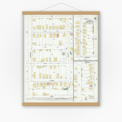 Old map wall art mockup — magnetic wood frame on white wall — Sanborn Fire Insurance Map from Berwick, Columbia County, Pennsylvania (1901), Sheet #0006