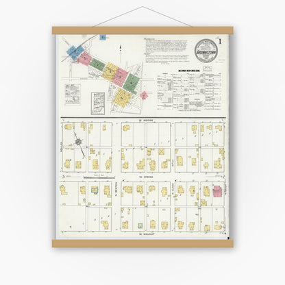 Old map wall art mockup — magnetic wood frame on white wall — Sanborn Fire Insurance Map from Brownstown, Jackson County, Indiana (1916), Sheet #0001
