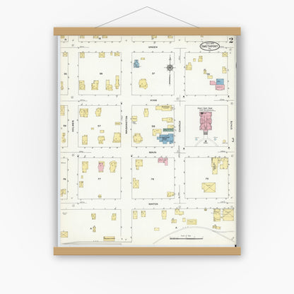 Old map wall art mockup — magnetic wood frame on white wall — Sanborn Fire Insurance Map from Smethport, McKean County, Pennsylvania (1909), Sheet #0002