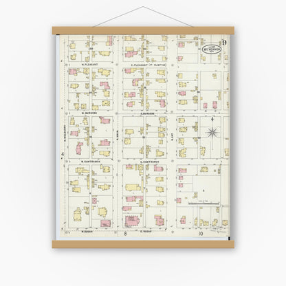 Old map wall art mockup — magnetic wood frame on white wall — Sanborn Fire Insurance Map from Mount Vernon, Knox County, Ohio (1897), Sheet #0009