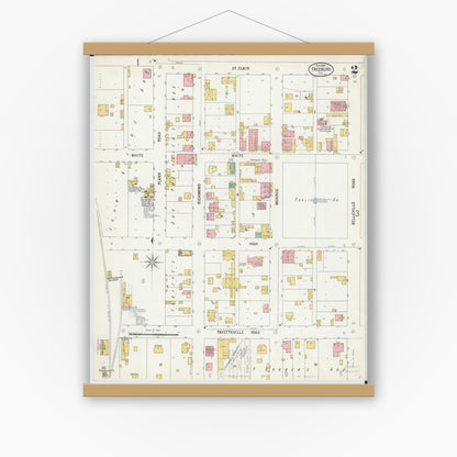 Old map wall art mockup — magnetic wood frame on white wall — Sanborn Fire Insurance Map from Freeburg, Saint Clair County, Illinois (1900), Sheet #0002