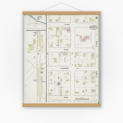 Old map wall art mockup — magnetic wood frame on white wall — Sanborn Fire Insurance Map from Sparta, Monroe County, Wisconsin (1889), Sheet #0004