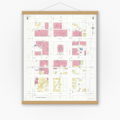 Old map wall art mockup — magnetic wood frame on white wall — Sanborn Fire Insurance Map from Sullivan, Moultrie County, Illinois (1932), Sheet #0002